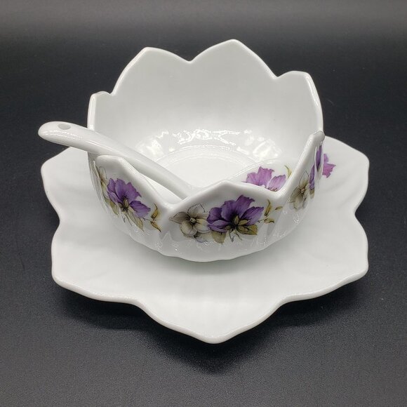 Inspiration Earthenware Purple White Pansies 3pc Condiment Set - Picture 6 of 11